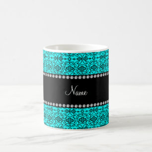 Personalised name bright aqua moroccan trellis coffee mug