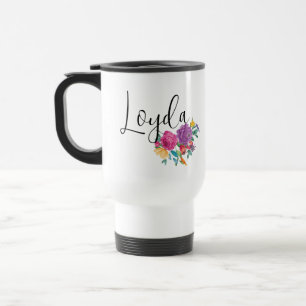 Personalised Name Bright Fiesta Floral Travel Mug