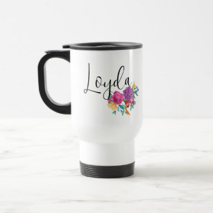 Personalised Name Bright Fiesta Floral Travel Mug