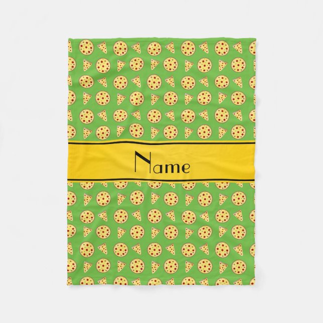 Personalised name bright green pizzas fleece blanket (Front)