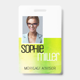 Personalised Name Bright Green Watercolor Stylish ID Badge
