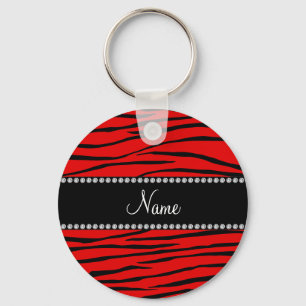 Personalised name bright red zebra stripes key ring