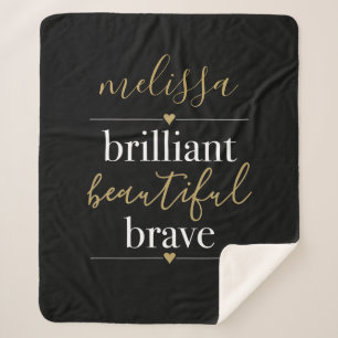 Personalised Name Brilliant Beautiful Brave Sherpa Blanket