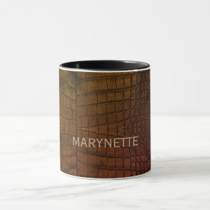 Personalised Name Brown Alligator Texture Print Mug