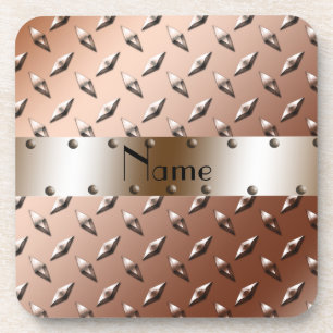 Personalised name brown diamond plate steel coaster