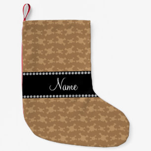 Personalised name brown skulls pattern small christmas stocking