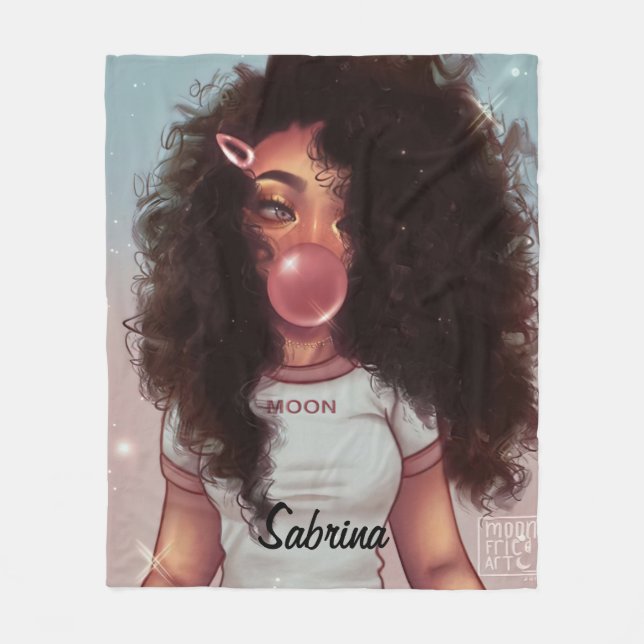 Personalised Name Bubble Black Girl Blanket (Front)