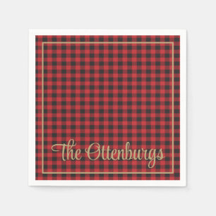 Personalised Name Buffalo Plaid Red Rustic Party Napkin