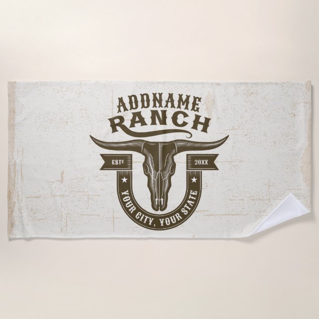Personalised NAME Bull Steer Skull Western Ranch Beach Towel (Front)