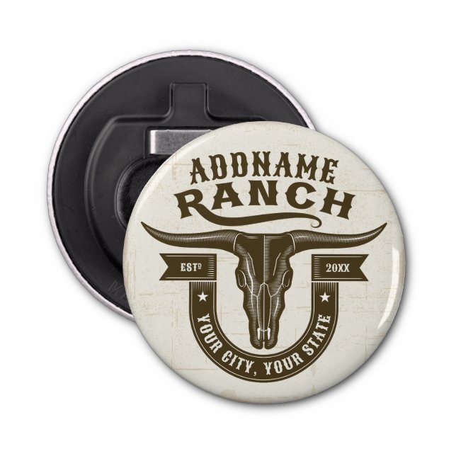 Personalised NAME Bull Steer Skull Western Ranch Bottle Opener (Front)