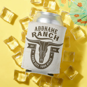 Personalised NAME Bull Steer Skull Western Ranch Can Cooler