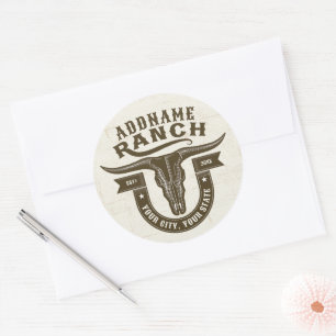 Personalised NAME Bull Steer Skull Western Ranch Classic Round Sticker