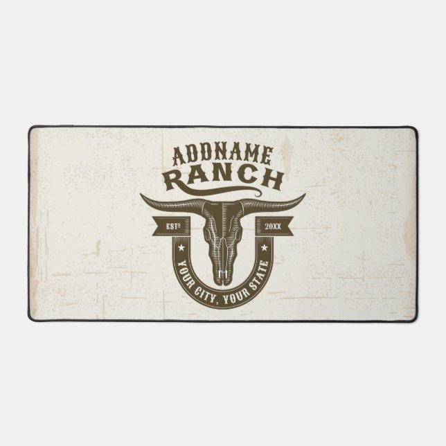 Personalised NAME Bull Steer Skull Western Ranch Desk Mat (Front)