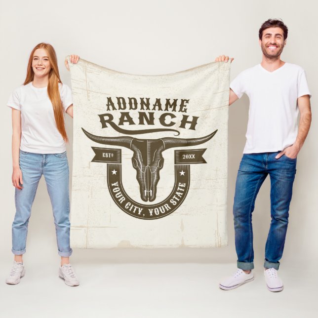 Personalised NAME Bull Steer Skull Western Ranch Fleece Blanket (In Situ)