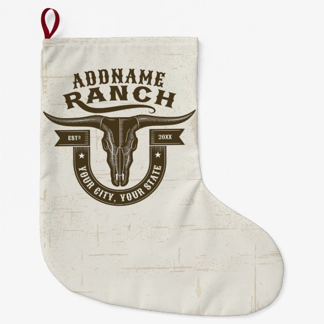 Personalised NAME Bull Steer Skull Western Ranch Large Christmas Stocking (Front)