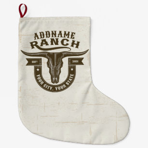 Personalised NAME Bull Steer Skull Western Ranch Large Christmas Stocking