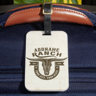 Personalised NAME Bull Steer Skull Western Ranch Luggage Tag