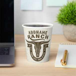 Personalised NAME Bull Steer Skull Western Ranch Paper Cups