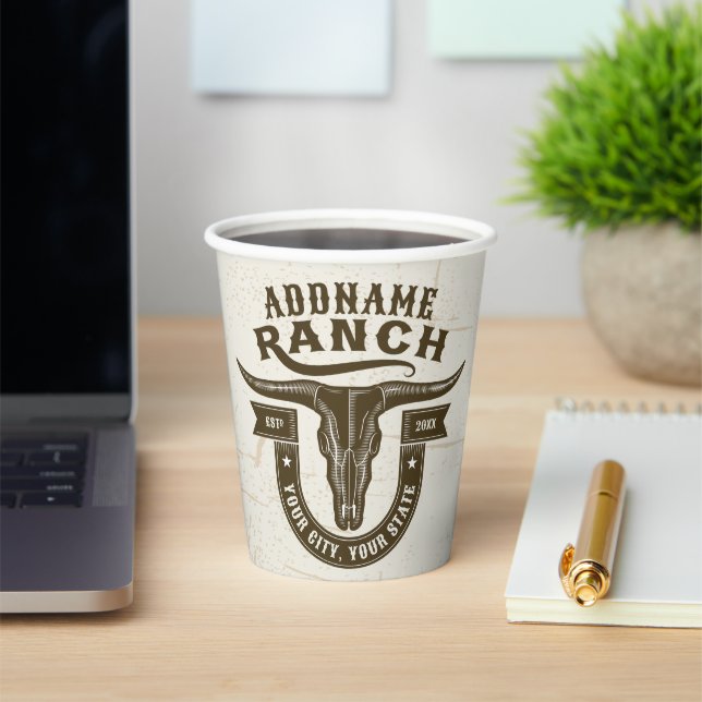 Personalised NAME Bull Steer Skull Western Ranch Paper Cups (Insitu)