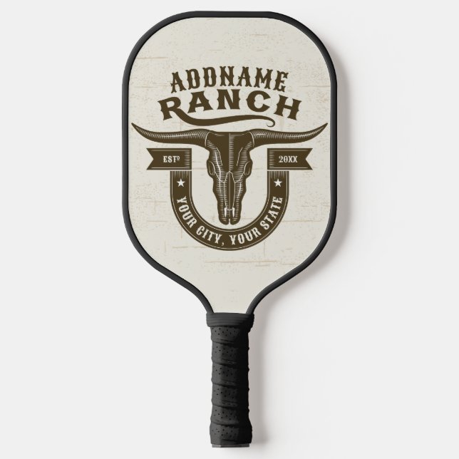Personalised NAME Bull Steer Skull Western Ranch Pickleball Paddle (Front)