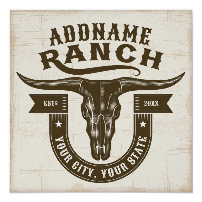 Personalised NAME Bull Steer Skull Western Ranch Poster (Front)