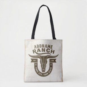 Personalised NAME Bull Steer Skull Western Ranch Tote Bag