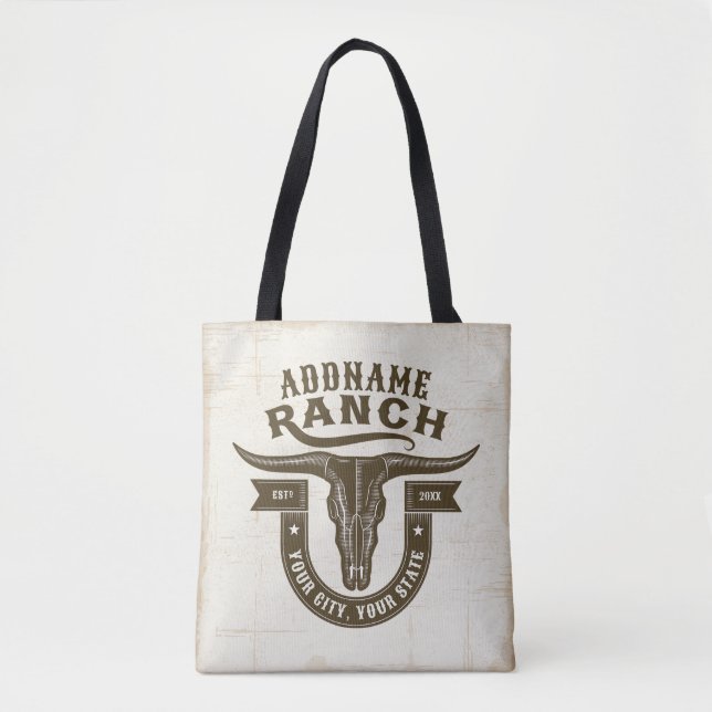Personalised NAME Bull Steer Skull Western Ranch Tote Bag (Front)