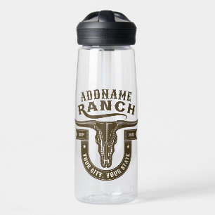 Personalised NAME Bull Steer Skull Western Ranch Water Bottle