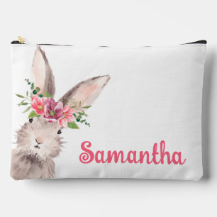 Personalised Name Bunny Rabbit Girl pink Accessory Pouch