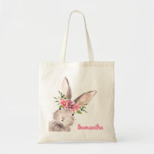 Personalised Name Bunny Rabbit Girl pink Tote Bag