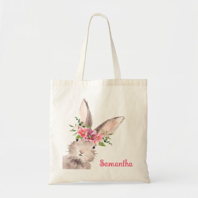 Personalised Name Bunny Rabbit Girl pink Tote Bag (Front)