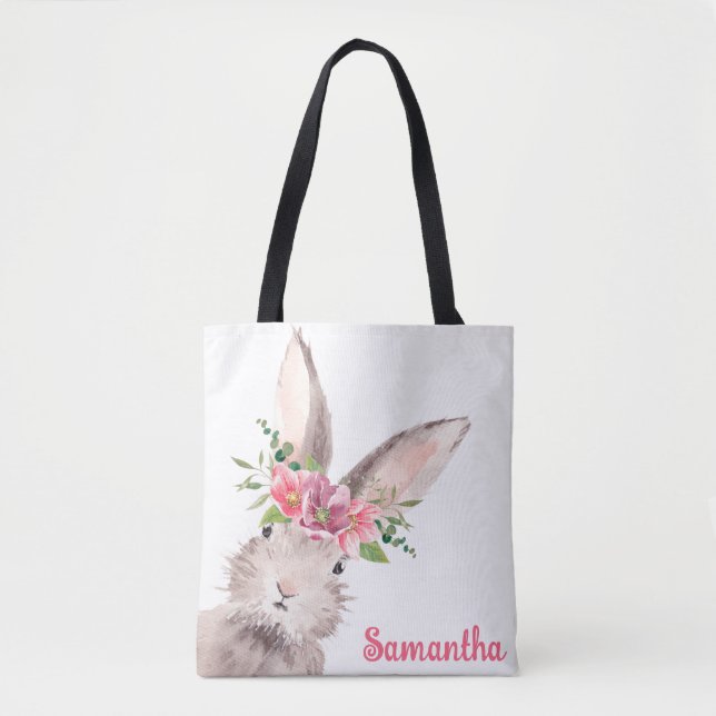 Personalised Name Bunny Rabbit Girl pink Tote Bag (Front)
