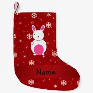 Personalised name bunny red snowflakes small christmas stocking