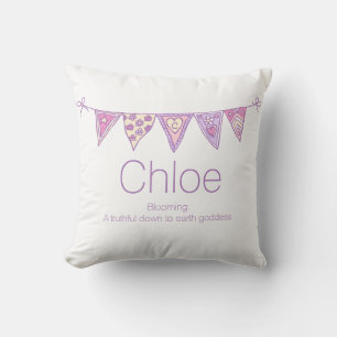 Personalised name bunting purple custom cushion