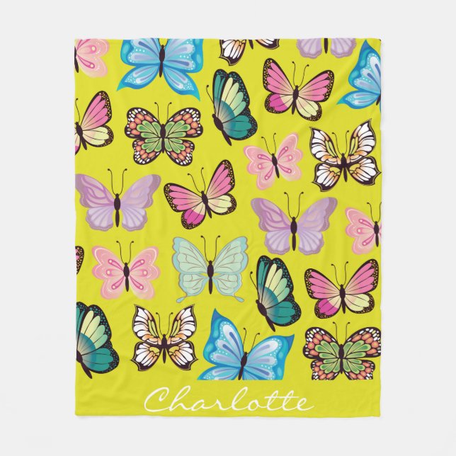 Personalised Name Butterfly Colourful Butterflies Fleece Blanket (Front)