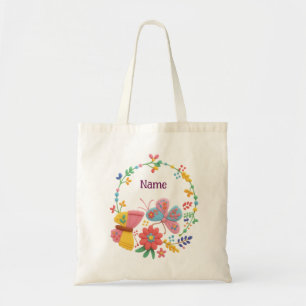 Personalised Name Butterfly Floral Tote Bag