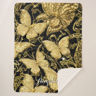 Personalised Name Butterfly Sherpa Blanket
