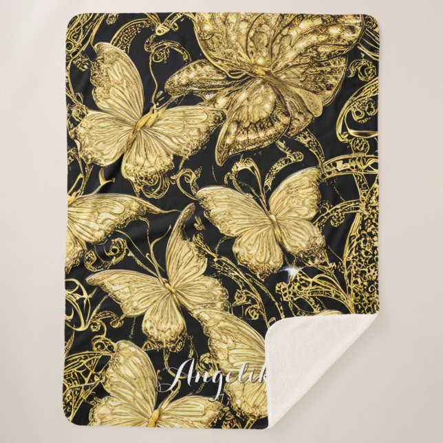 Personalised Name Butterfly Sherpa Blanket (Front)