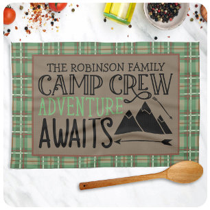 Personalised NAME Cabin Camping Adventure Tea Towel