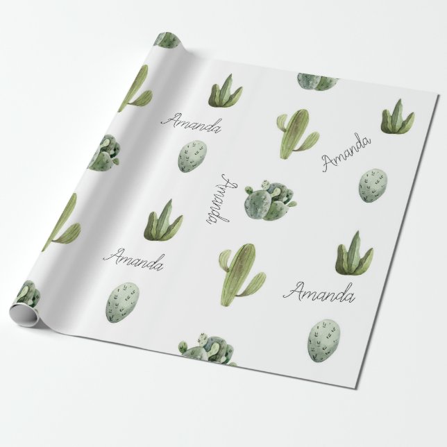 Personalised Name Cactus Succulent Southwest Wrapping Paper (Unrolled)