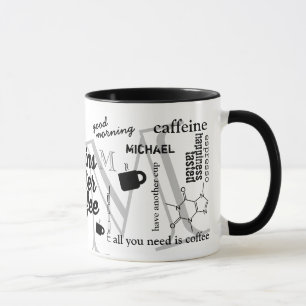 personalised name caffeine collage black mug