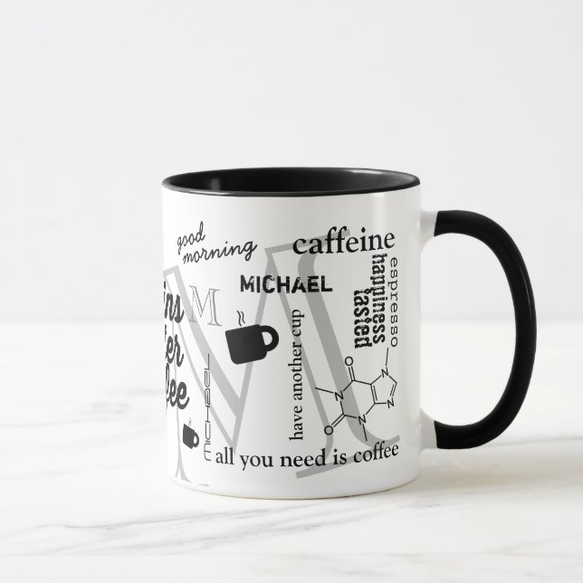 personalised name caffeine collage black mug (Right)