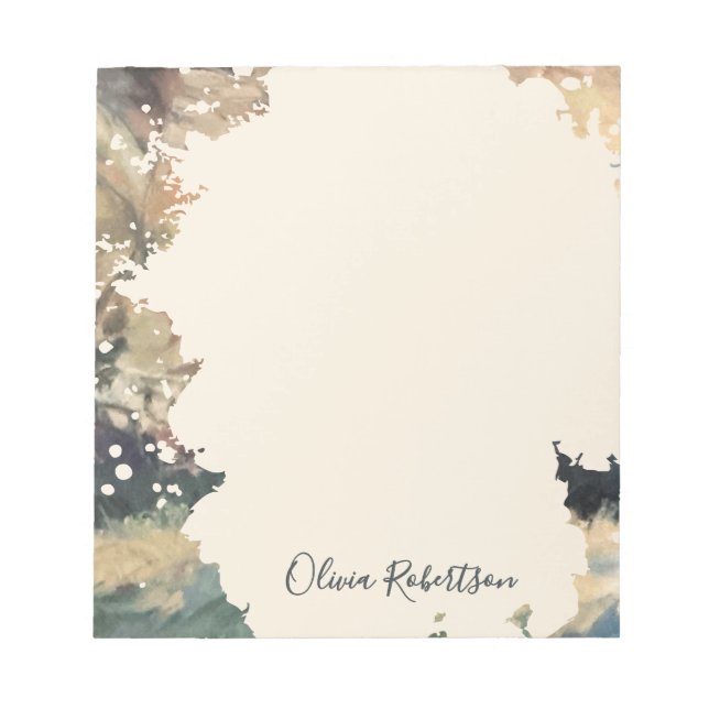 Personalised Name Calligraphy Boho Watercolor Fall Notepad (Front)