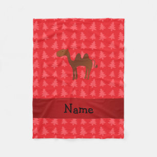 Personalised name camel red christmas trees fleece blanket
