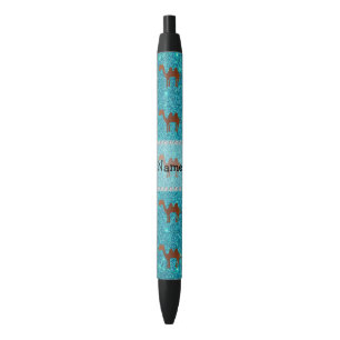 Personalised name camel turquoise glitter black ink pen