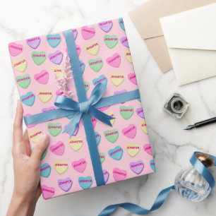 Personalised Name Candy Conversation Heart - Pink Wrapping Paper