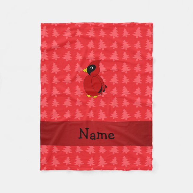 Personalised name cardinal red christmas trees fleece blanket (Front)
