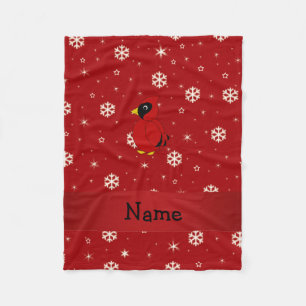 Personalised name cardinal red snowflakes fleece blanket