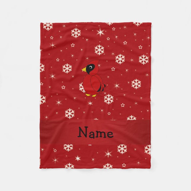 Personalised name cardinal red snowflakes fleece blanket (Front)
