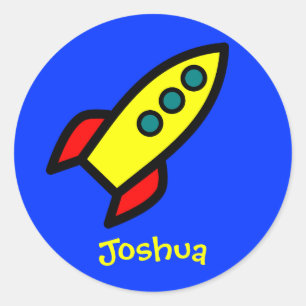 Personalised Name - Cartoon Rocket Ship Classic Round Sticker